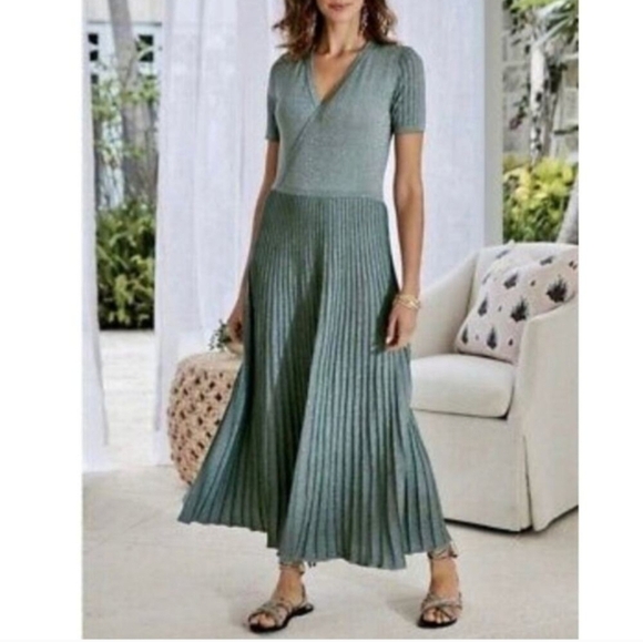 EUC SOFT SURROUNDINGS LUMINE SPARKLE SURPLICE SWEATER DRESS IN DUSTY AQUA SZ M - Picture 12 of 12